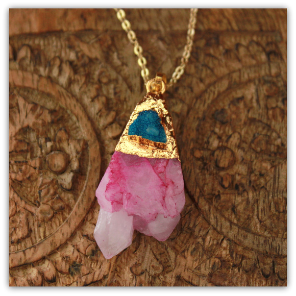 Simple Sanctuary Jewelry - ☆Last One Left☆ Pink Quartz w Blue Druzy Necklace